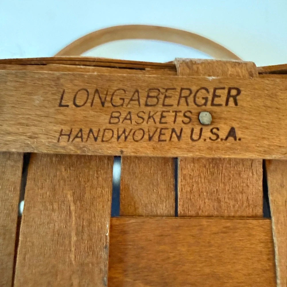 Longaberger Handwoven Basket Round Top Square Base Brown Wood USA Cottage core